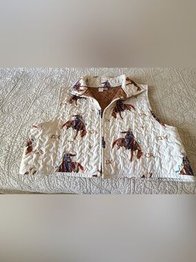 Quilted Western Print Vest - Cream